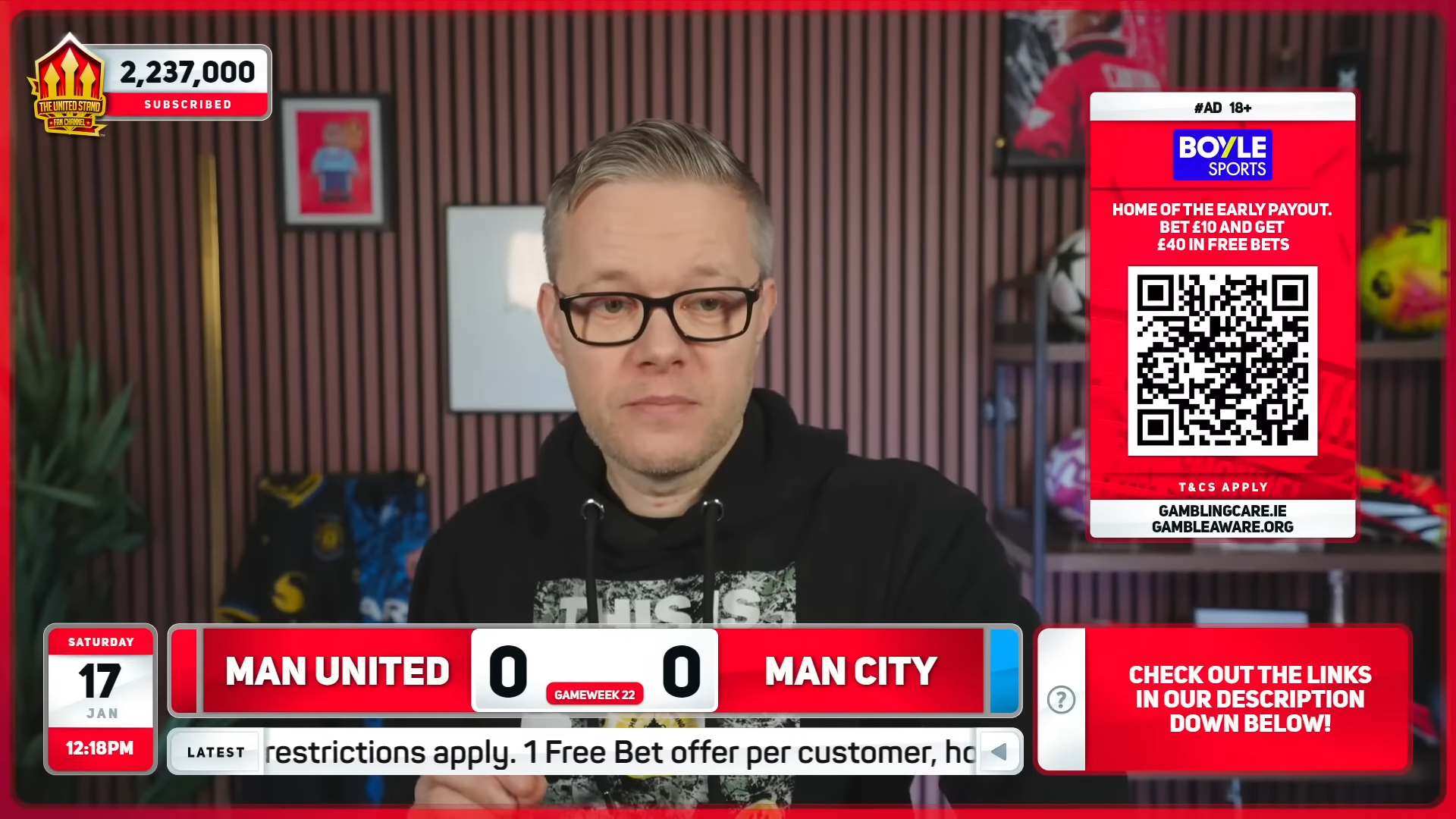 Mark Goldbridge hosting a Manchester derby watchalong on The United Stand